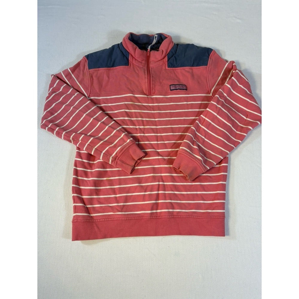 Vineyard Vines Shep Shirt Pink White Striped 1/4 Zip Pullover Size Small